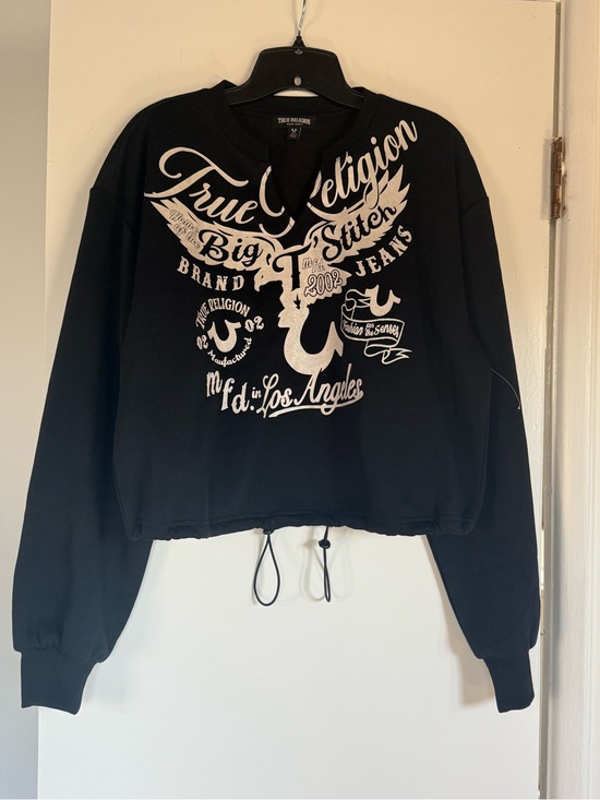 True Religion Tops - LAST CHANCE! NWOT TR Women's Black Logo Drawstring Sweatshirt